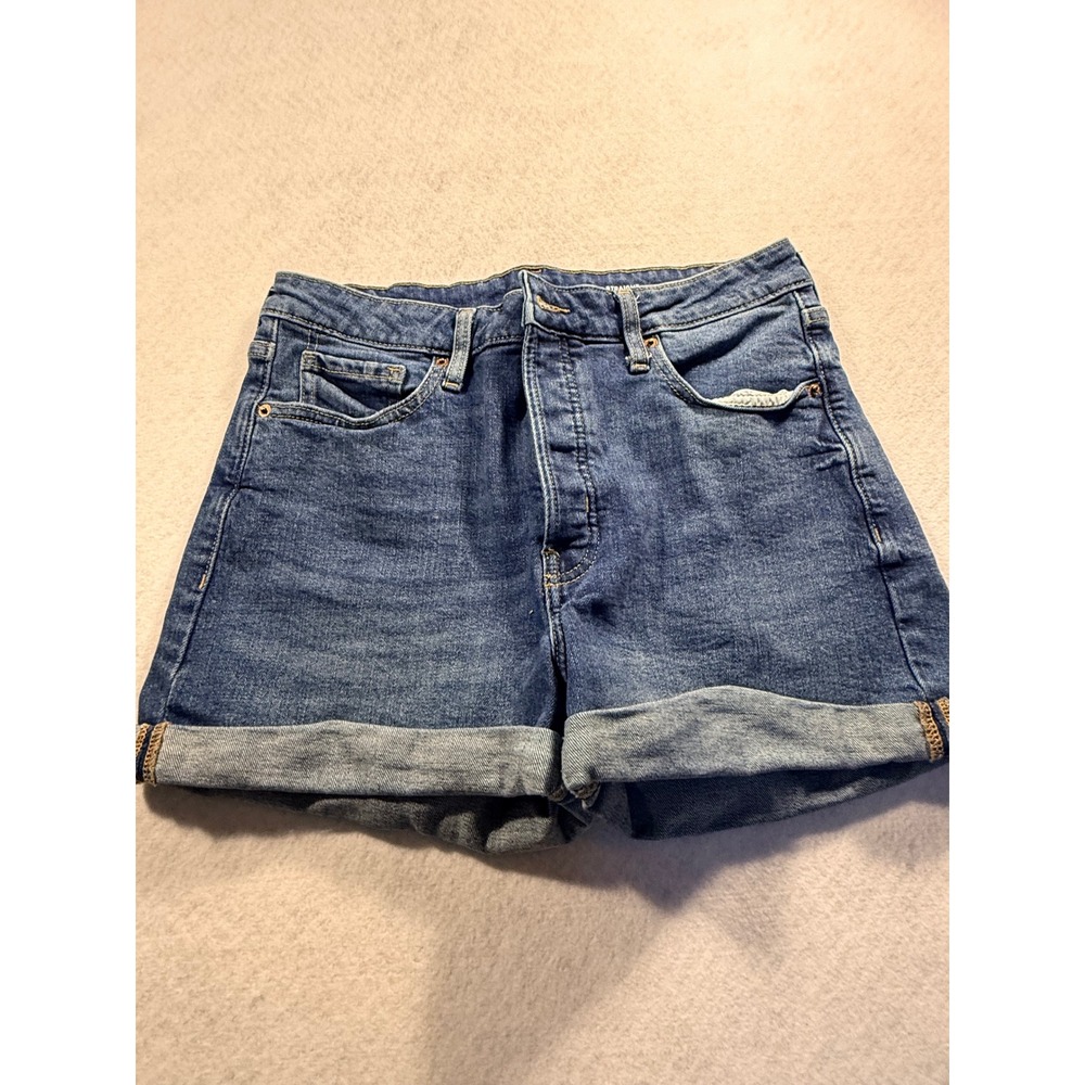 Old Navy OG Straight Denim Shorts Womens 12 Blue Cuffed Button Fly High Rise